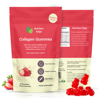 Advanced Multi-Collagen Complex Gummies (Types I, II, III, IV, V) | Strawberry