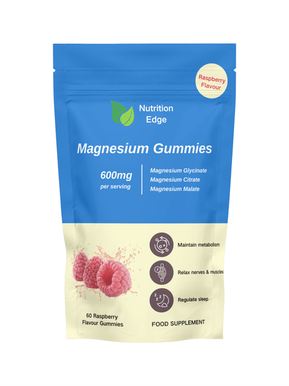 Nutrition Edge Magnesium Gummies package with raspberry flavor on a white background