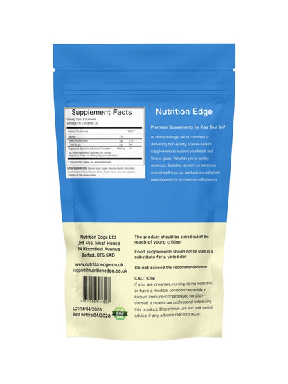 Back view of a supplement package with blue and yellow design, featuring 'Nutrition Edge' branding.